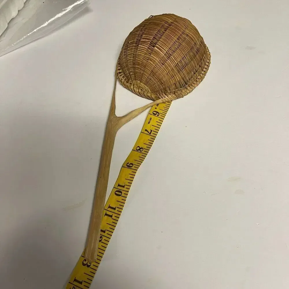 Vintage hand & carved woven bamboo rice strainer or colander.
